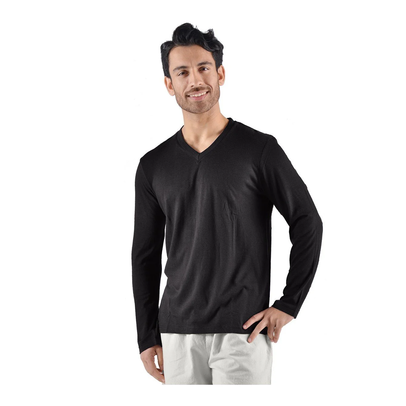 Men's Bamboo/OC Long Sleeve V-Neck T-Shirt - Image 3